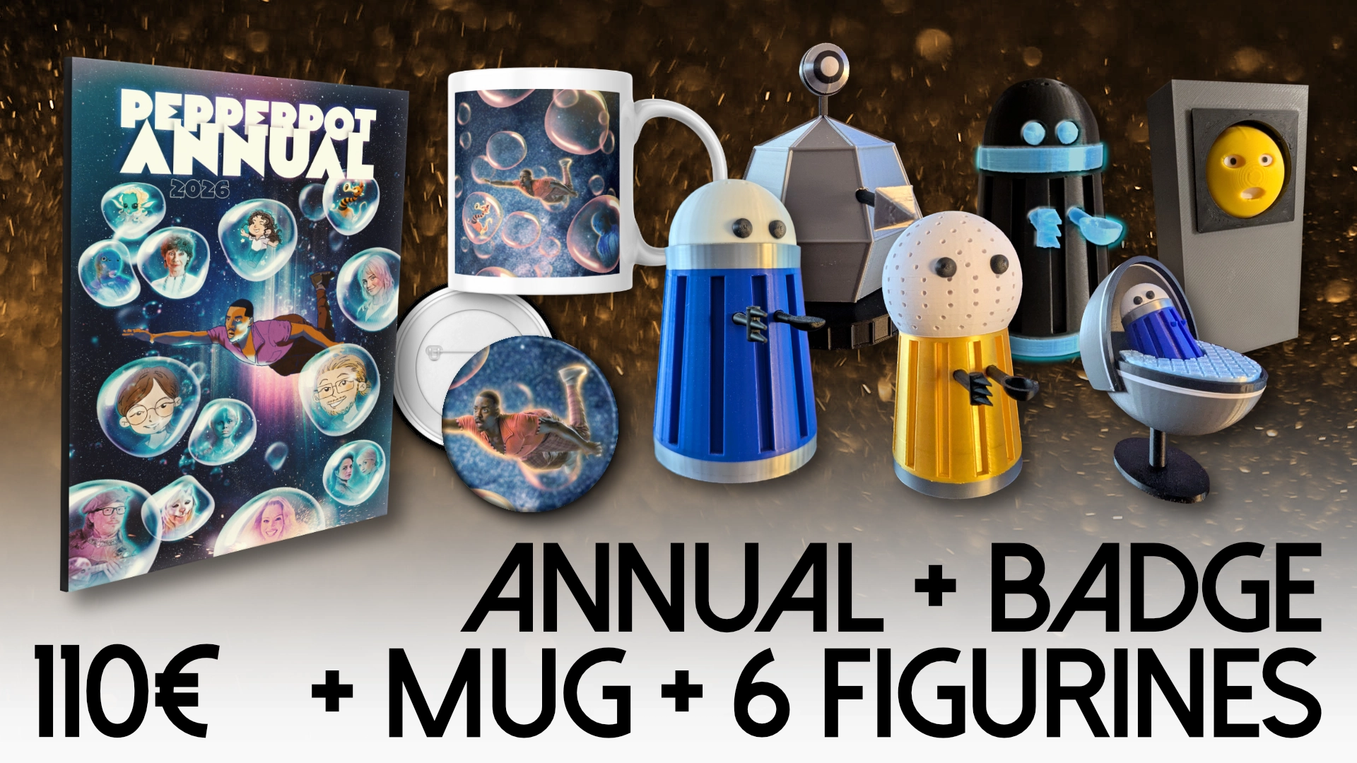 Pack Pepperpot Annual + Bagde + Mug + 6 Figurines
